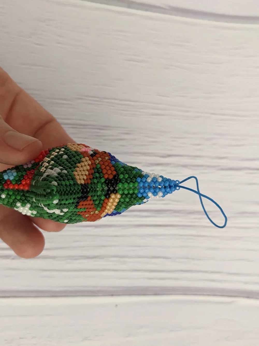 Handmade Blue Beaded Star Holiday Ornament - Cute Bunny Design